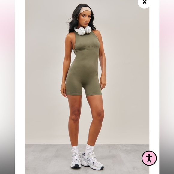 FREE w/ PURCHASE NWT PrettyLittleThing Olive Seamless Strappy Gym Unitard - Picture 1 of 8